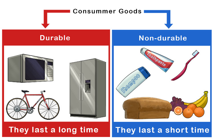 See the meaning of durable goods and then the meaning of non-durable goods is self explanatory. Think of goods that do not last long in your home